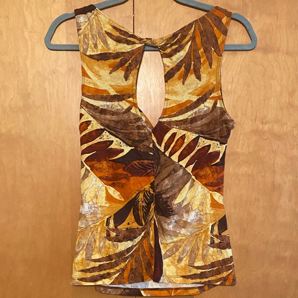 Cache Brown and Yellow tropical  Leaf Print Top - Picture 2 of 3
